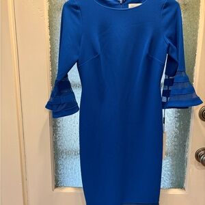 Calvin Klein Royal Blue Dress with Flared Sleeves NWT